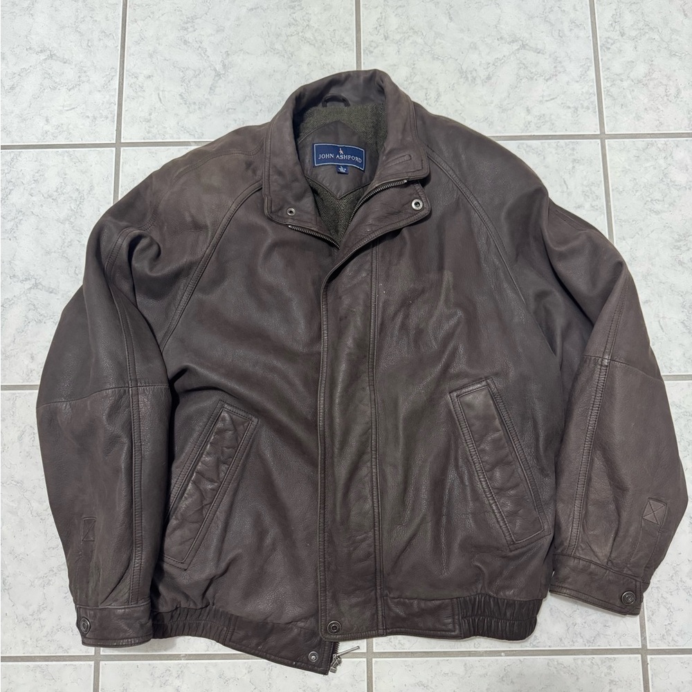 John Ashford Dark Brown Leather Bomber Jacket
